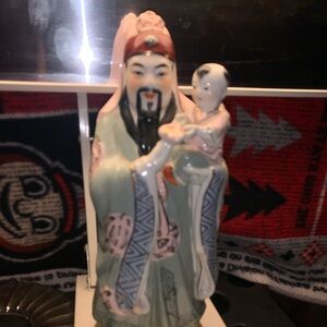 Vintage Chinese Porcelain Famille Rose Fu Lu Shou Figurine 10” Tall